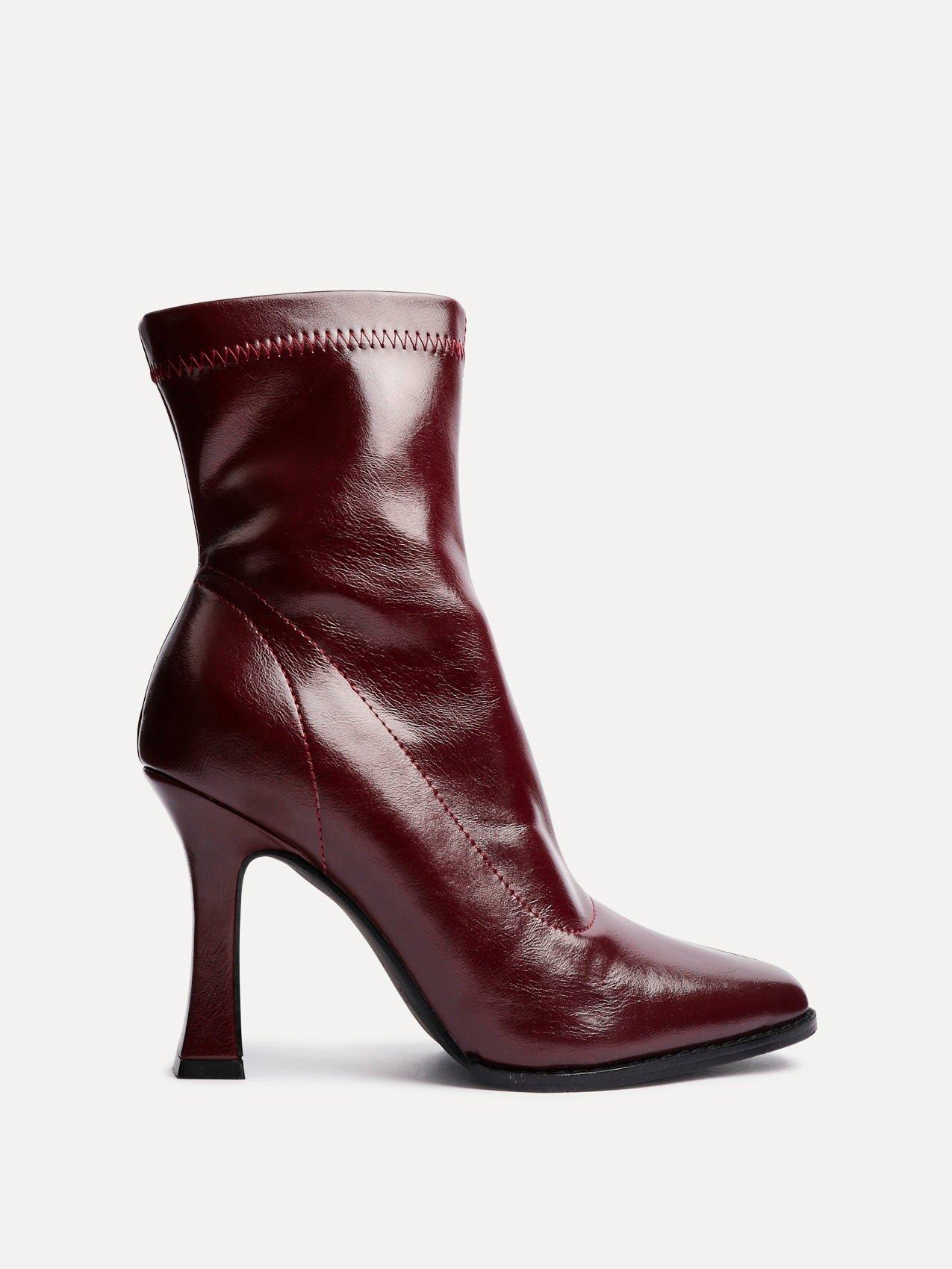 Linzi Noelle Burgundy Faux Leather Square Toe Heeled Sock Boot image 1