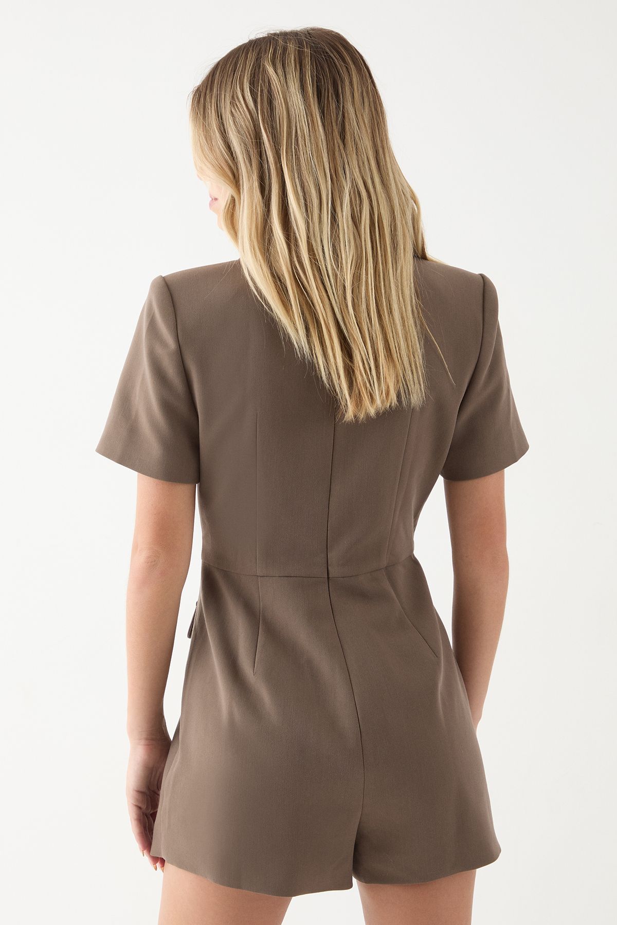 MissPap Short Sleeve Short Blazer Playsuit Taupe image 3