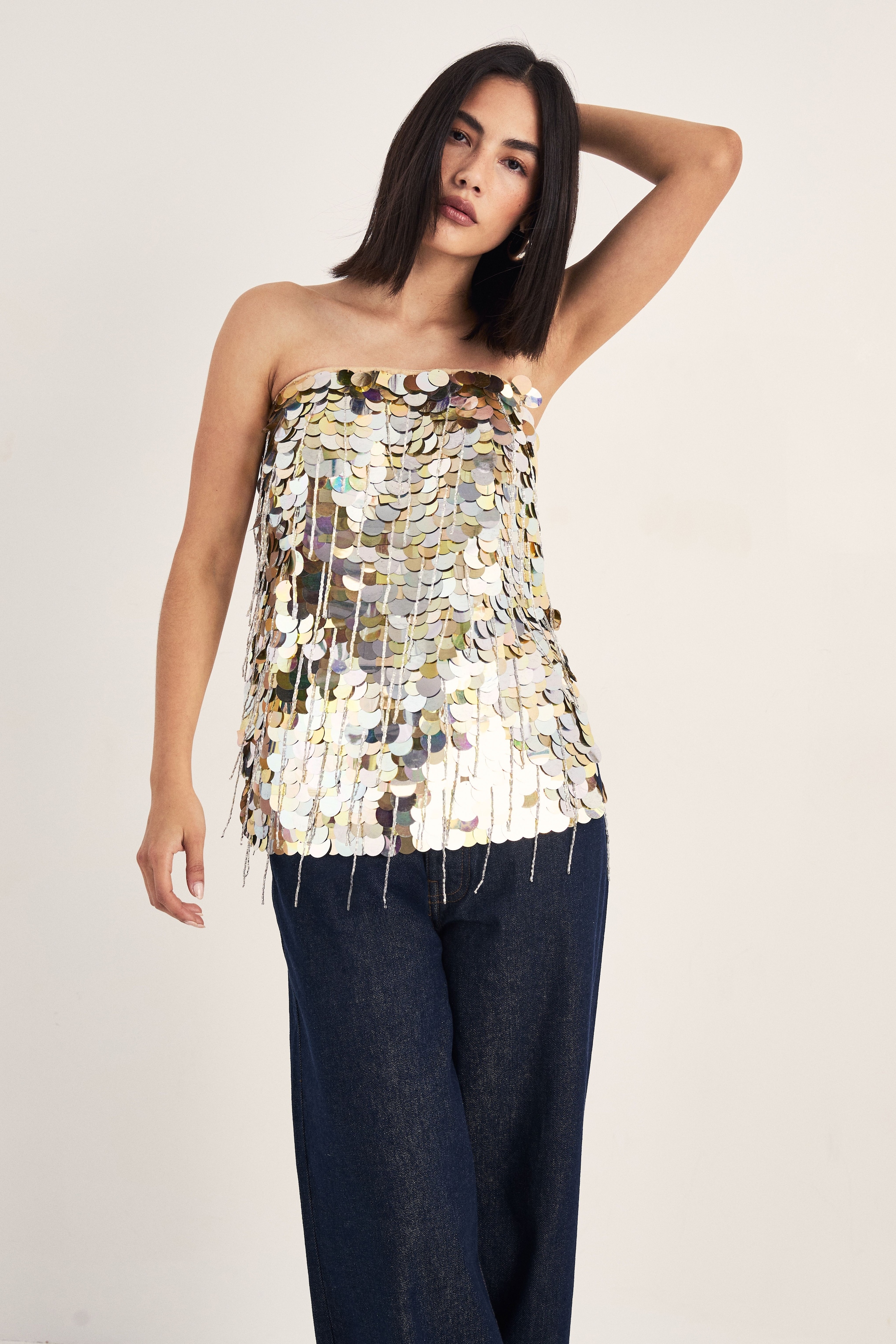 NastyGal Disc Tassel Longline Bandeau Top Gold image 3