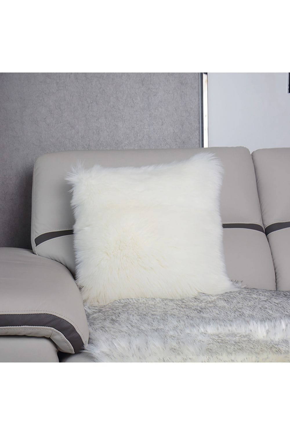 Living and Home 45*45cm Fluffy Faux Wool White Cushion Cover image 5