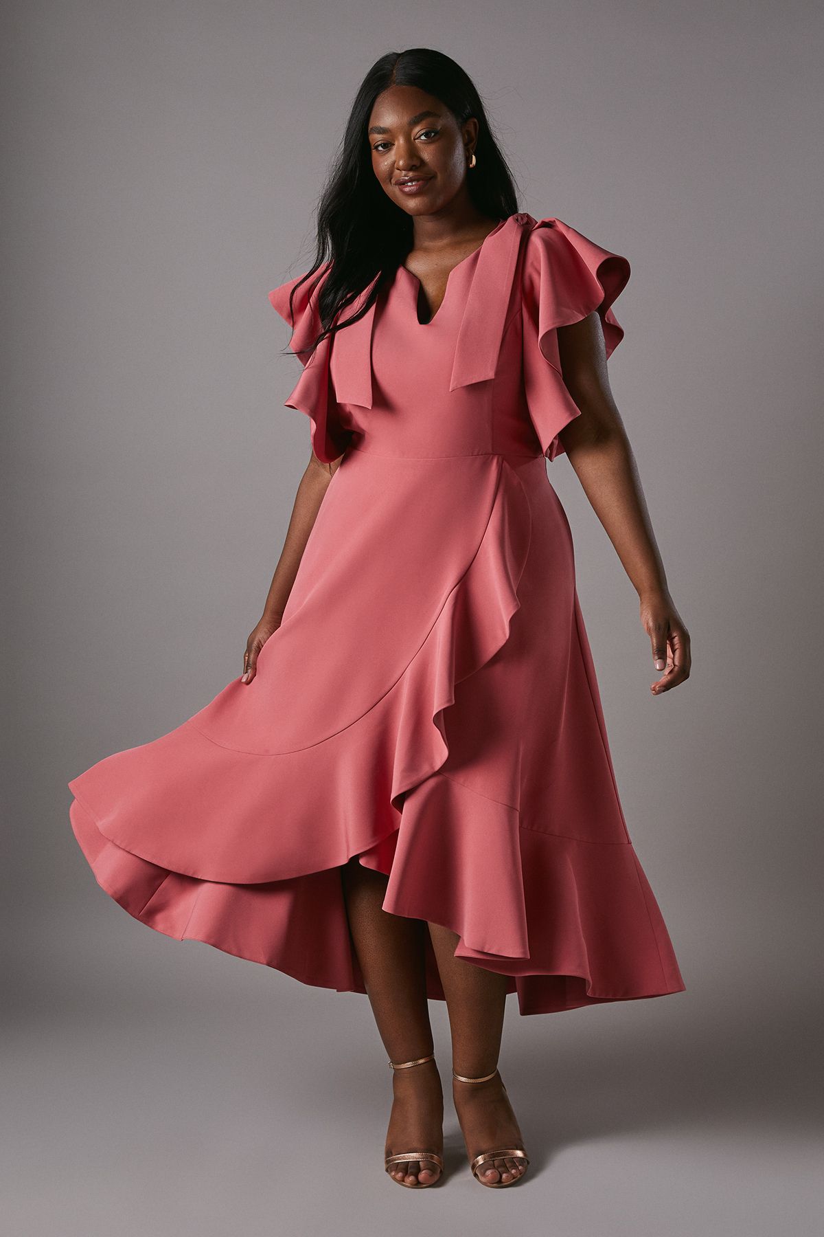 Coast Plus Crepe Ruffle Wrap Midi Dress Blush image 2