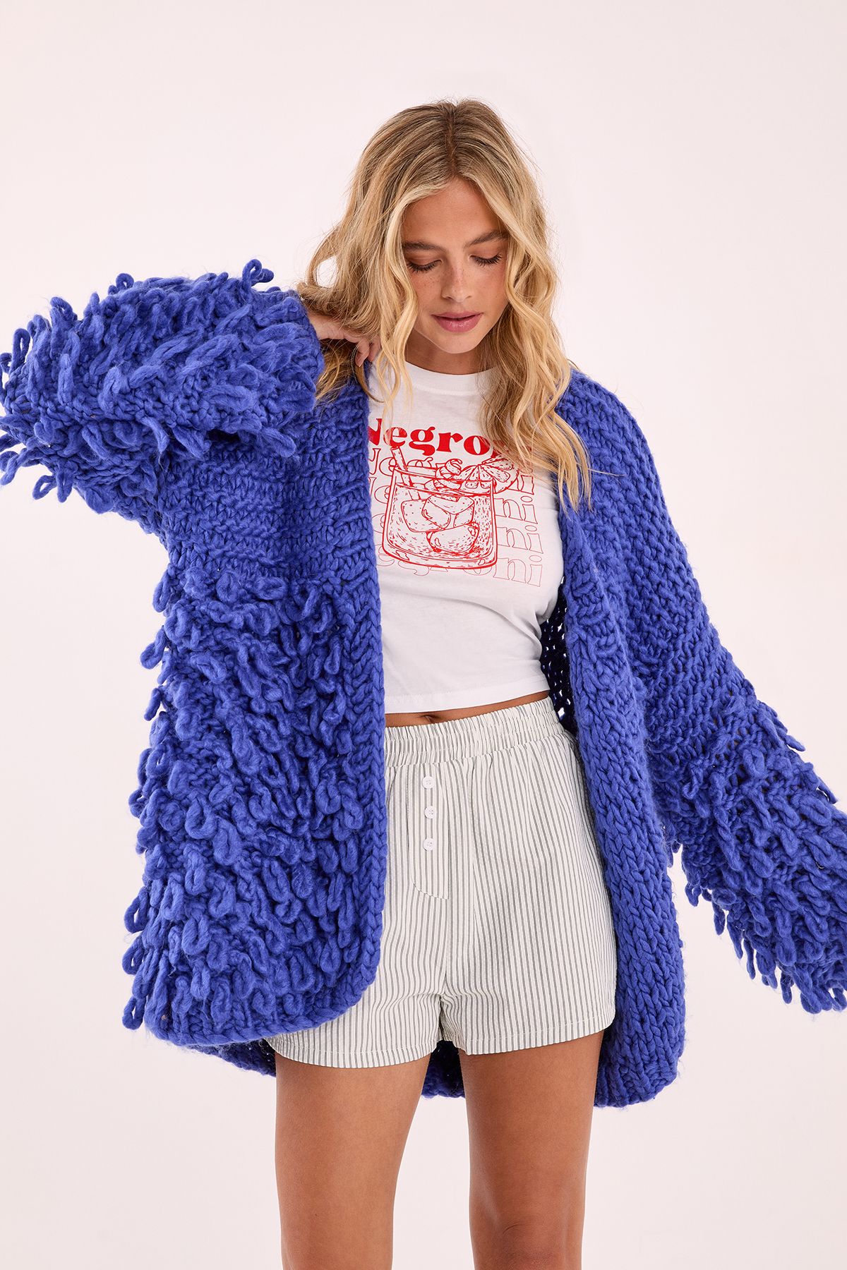 NastyGal Extreme Loopy Cardigan Cobalt image 4