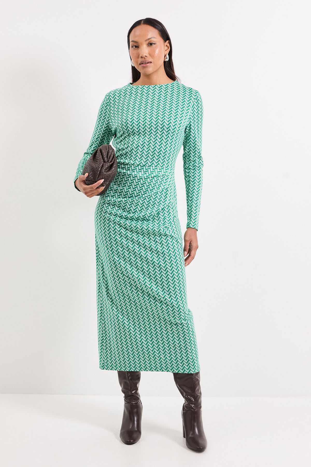 Principles Ponte Jacquard Ruched Maxi Dress Green