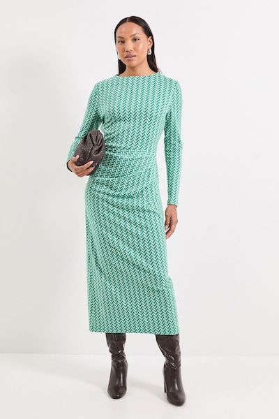 Principles Geo High Neck Jacquard Midi Dress Green