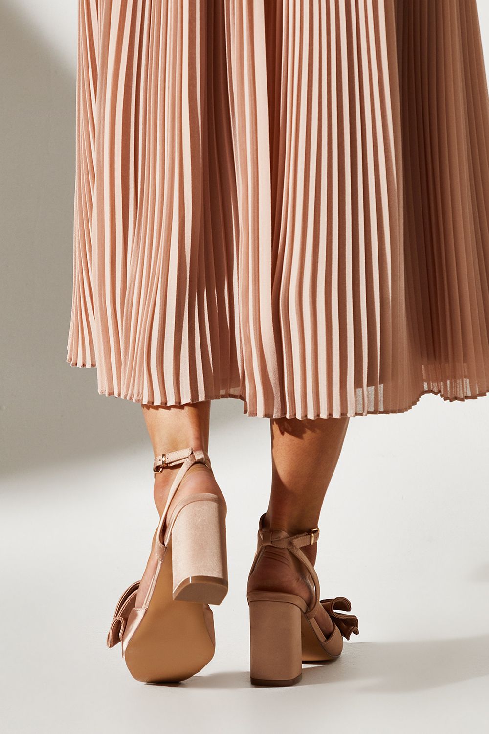 Coast Tina Satin Soft Ruffle High Block Heel Sandals Champagne image 2