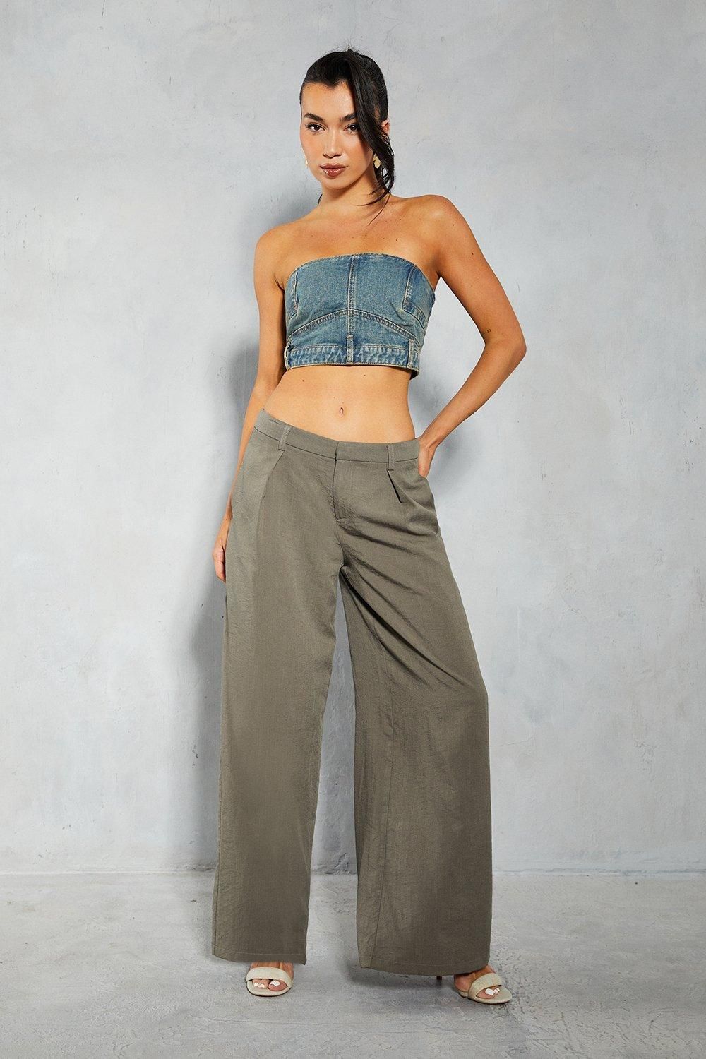 MissPap Denim Sand Blast Bandeau Crop Top Vintage Wash image 2