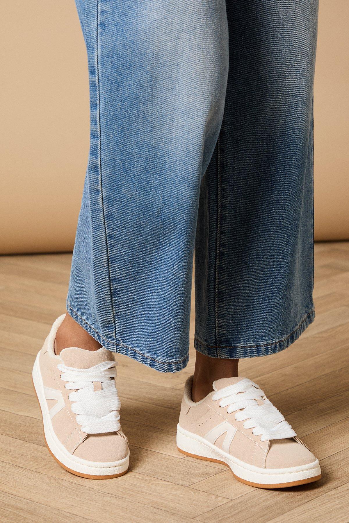 Oasis Dorianna Faux Suede Lace Up Trainers Beige image 1