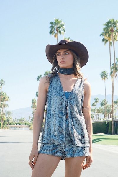 Warehouse Snake Sequin High Waisted Hot Pant Shorts Khaki