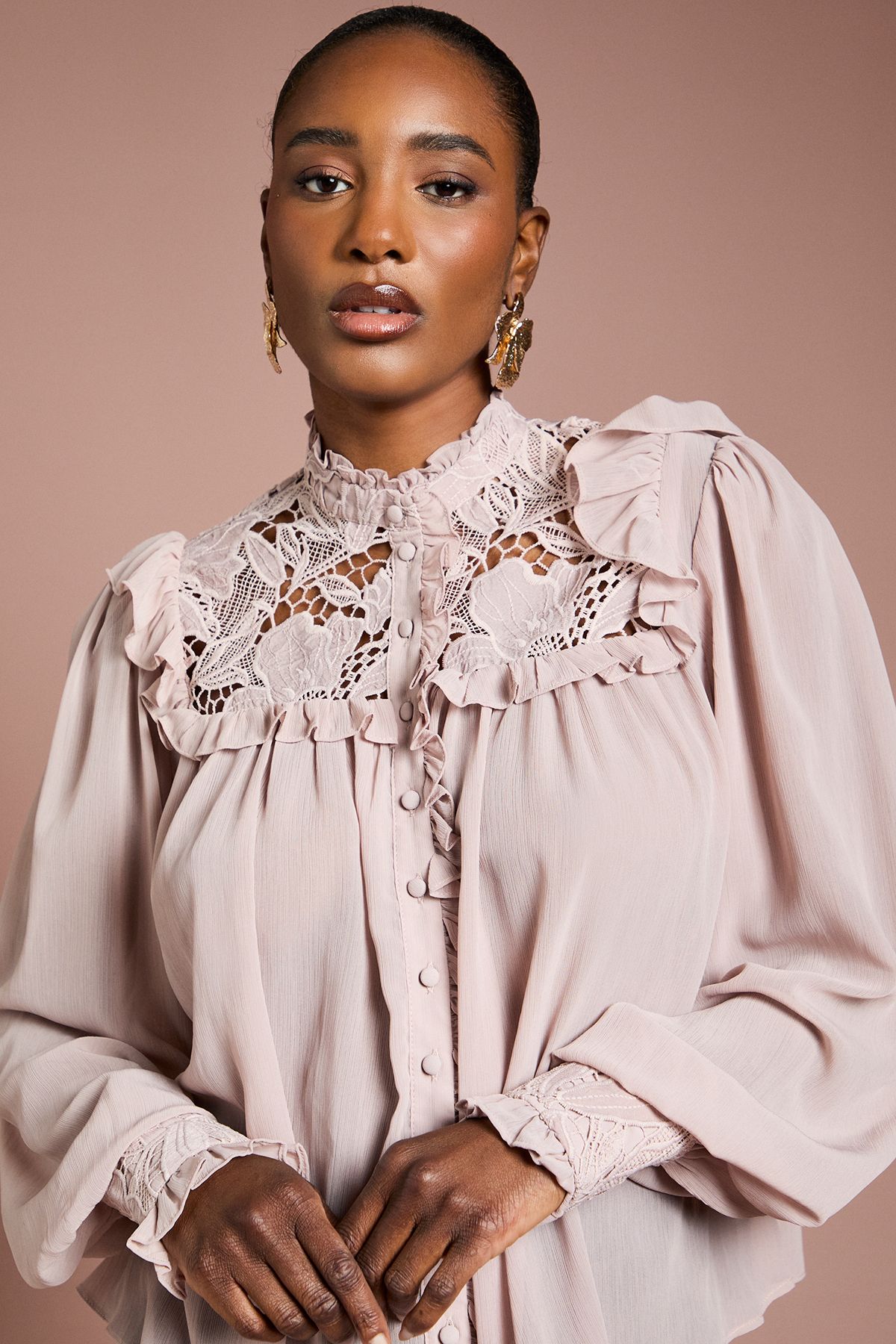 Coast Lace Trim Georgette Blouse Blush image 4