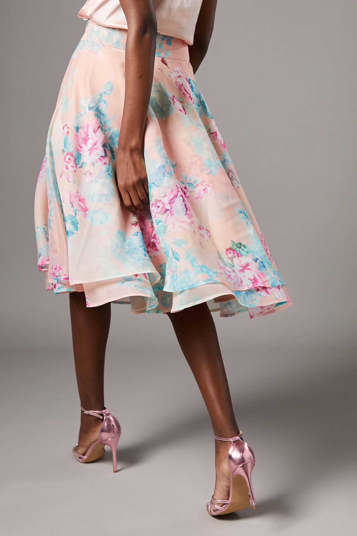 Coast Organza Floral Midi Skirt Peach image 3