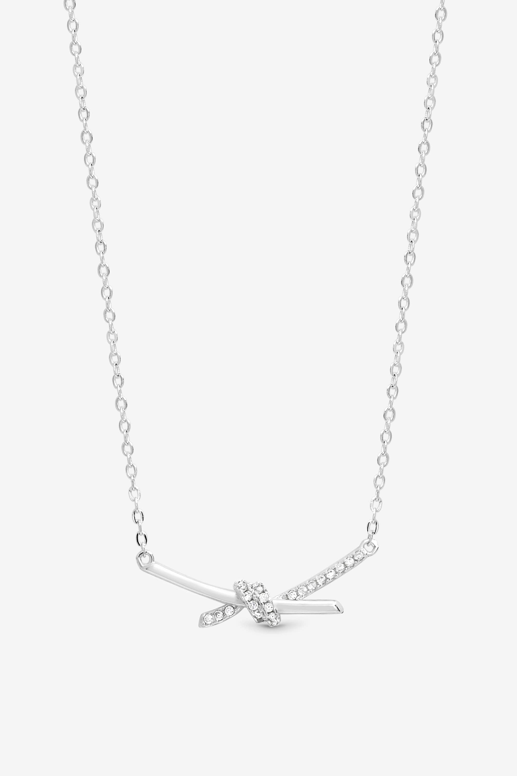 Simply Silver Sterling Silver 925 Polished and Pave Love Knot Necklace image 1