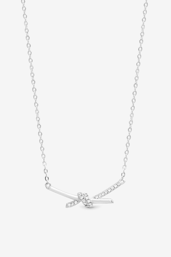 Simply Silver Sterling Silver 925 Polished and Pave Love Knot Necklace