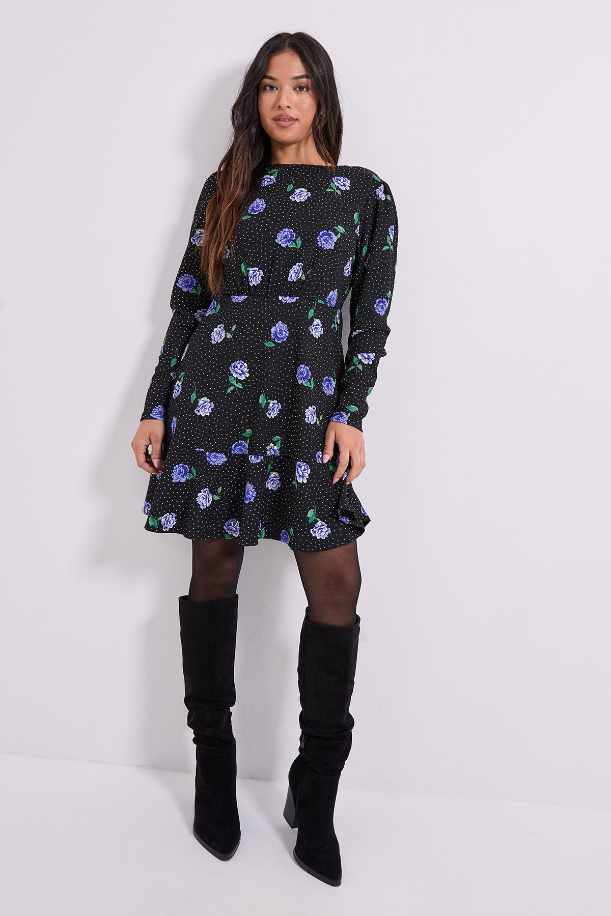 Dorothy Perkins Petite Wrap Skirt Detail Jersey Mini Dress Blue