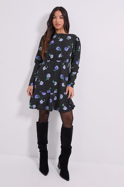 Dorothy Perkins Petite Wrap Skirt Detail Jersey Mini Dress Blue