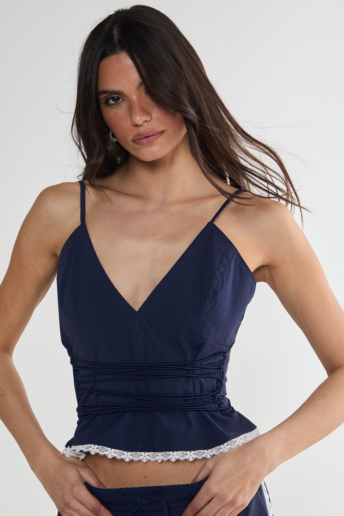 NastyGal Nylon Strappy Top Navy image 3