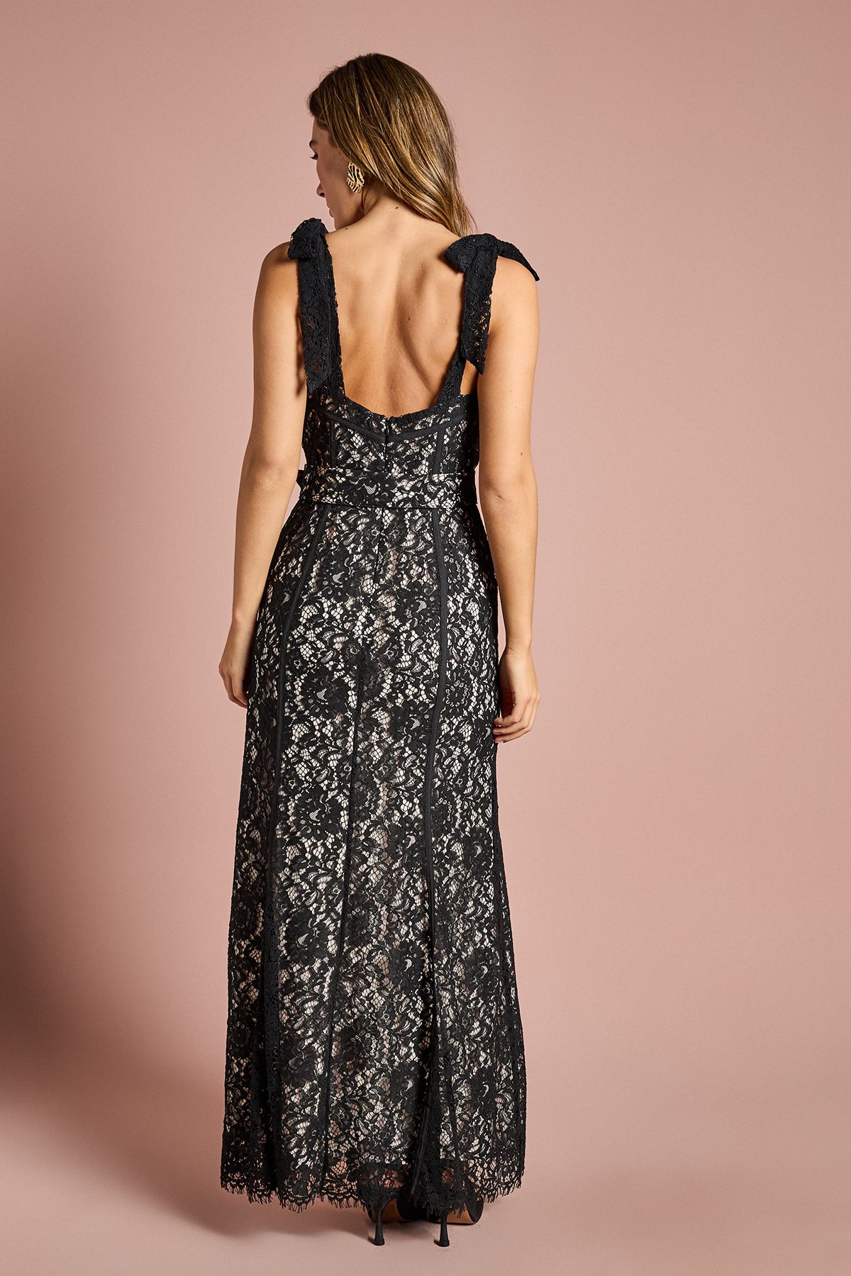 Coast Lace Bow Shoulder Maxi Dress Black image 3