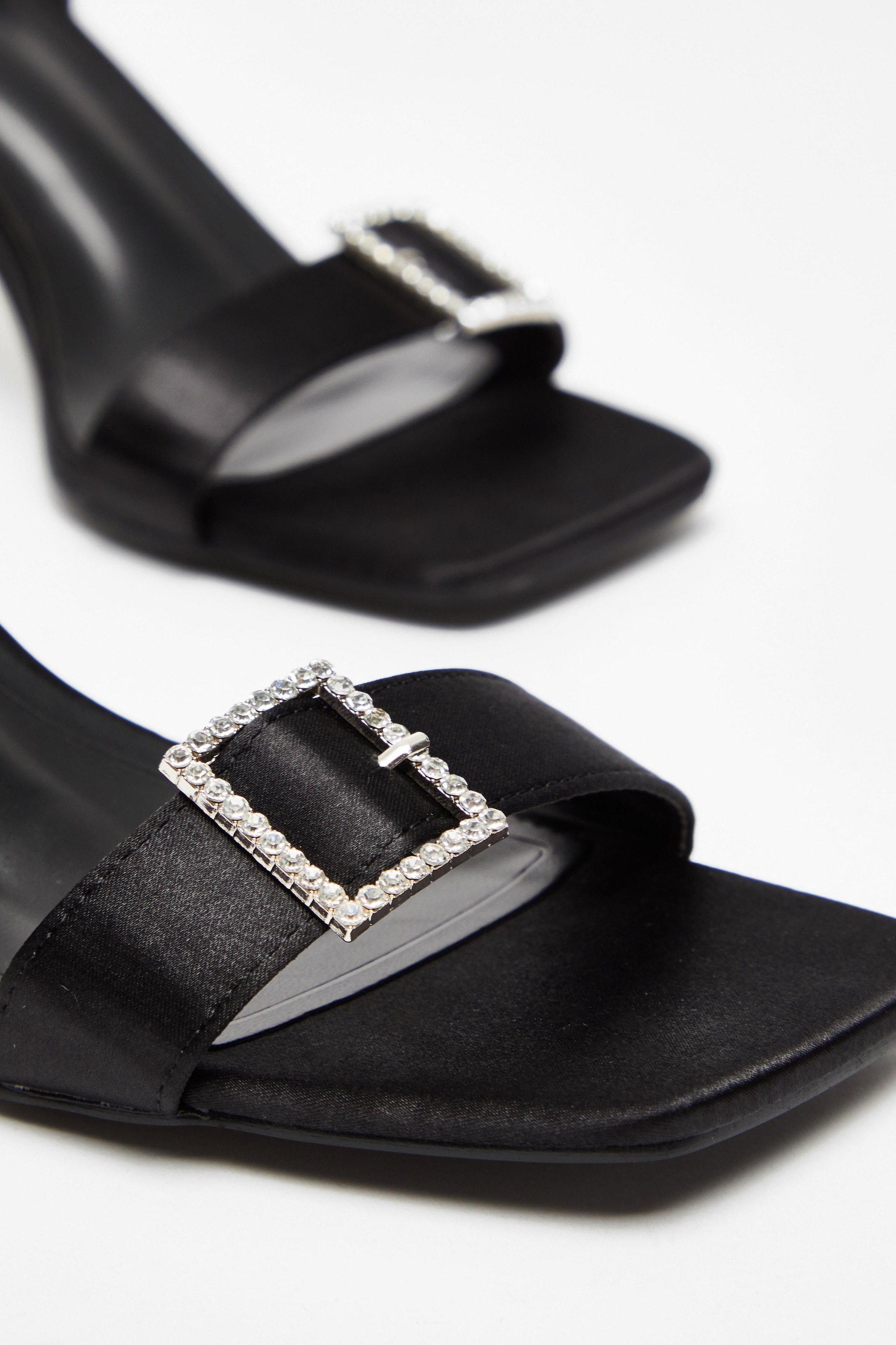 Quiz Black Satin Buckle Heels image 4