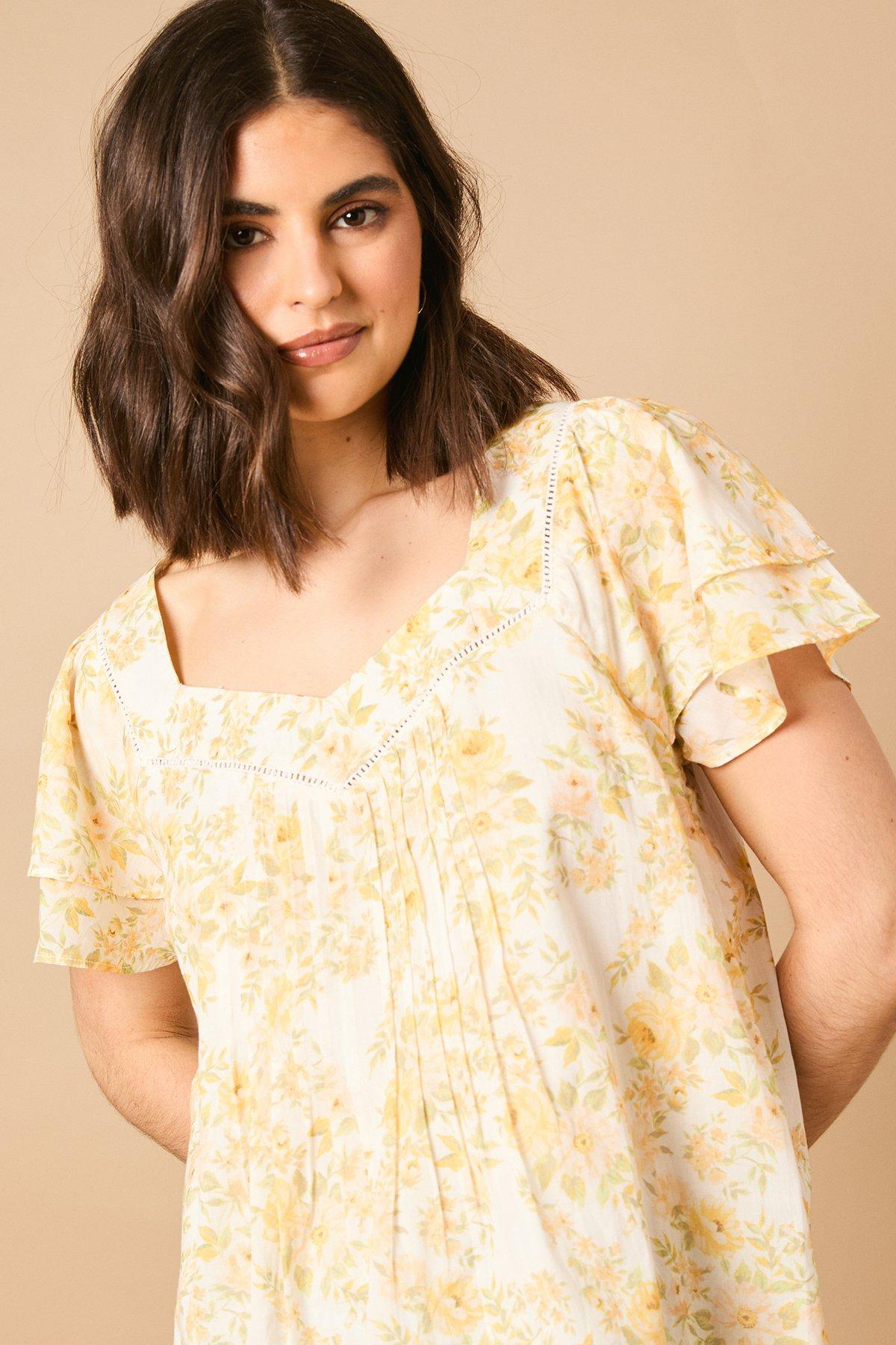 Oasis Printed Trim Detail Ruffle Sleeve Smock Top Multi image 3