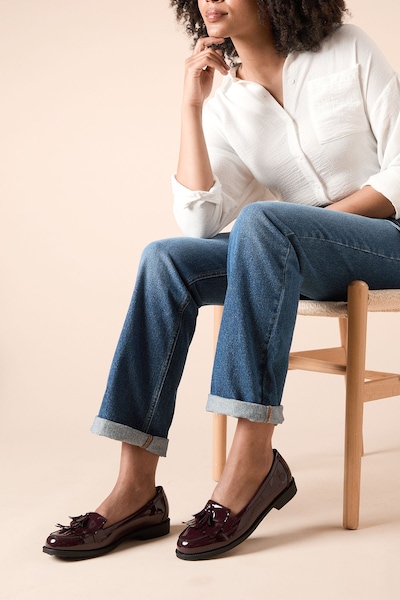 Dorothy Perkins Wide Fit Leigh Fringe Loafers Oxblood