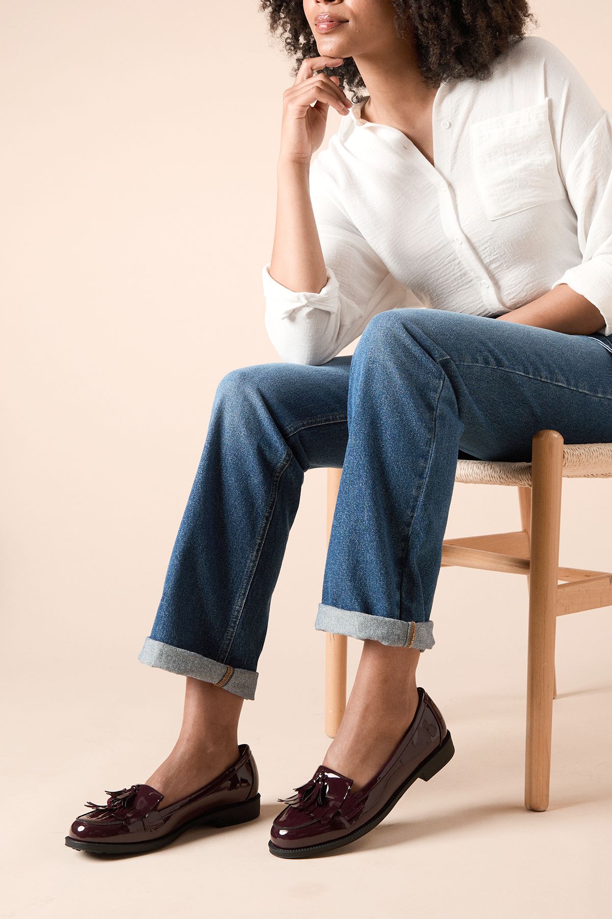 Dorothy Perkins Wide Fit Leigh Fringe Loafers Oxblood