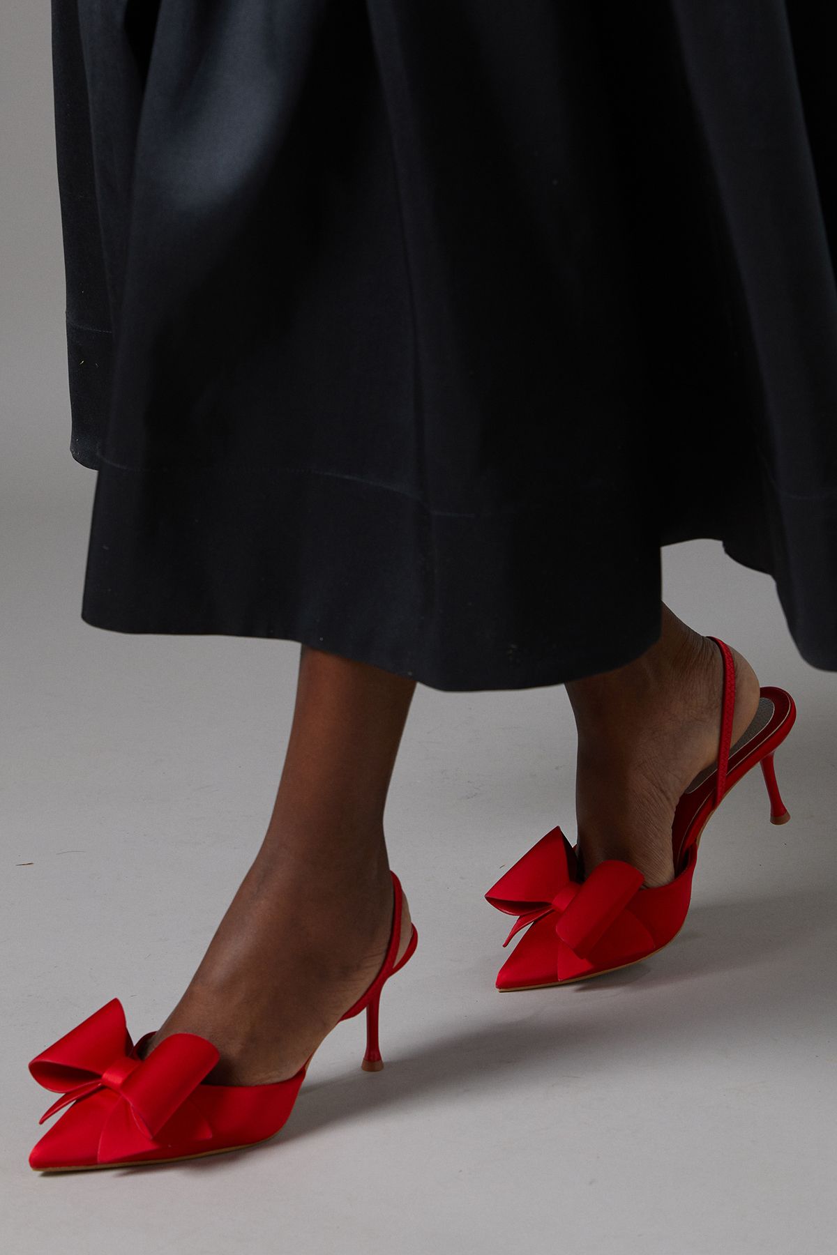 Coast Lola Satin Bow Detail Medium Stiletto Heel Sling Back Court Shoes Red image 4