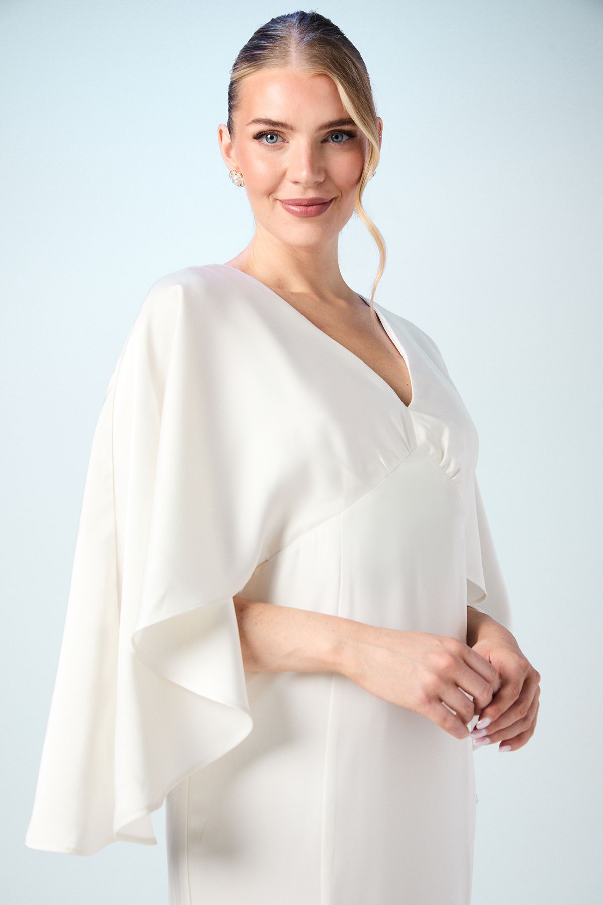 Coast V Neck Batwing Satin Wedding Dress Ivory image 4