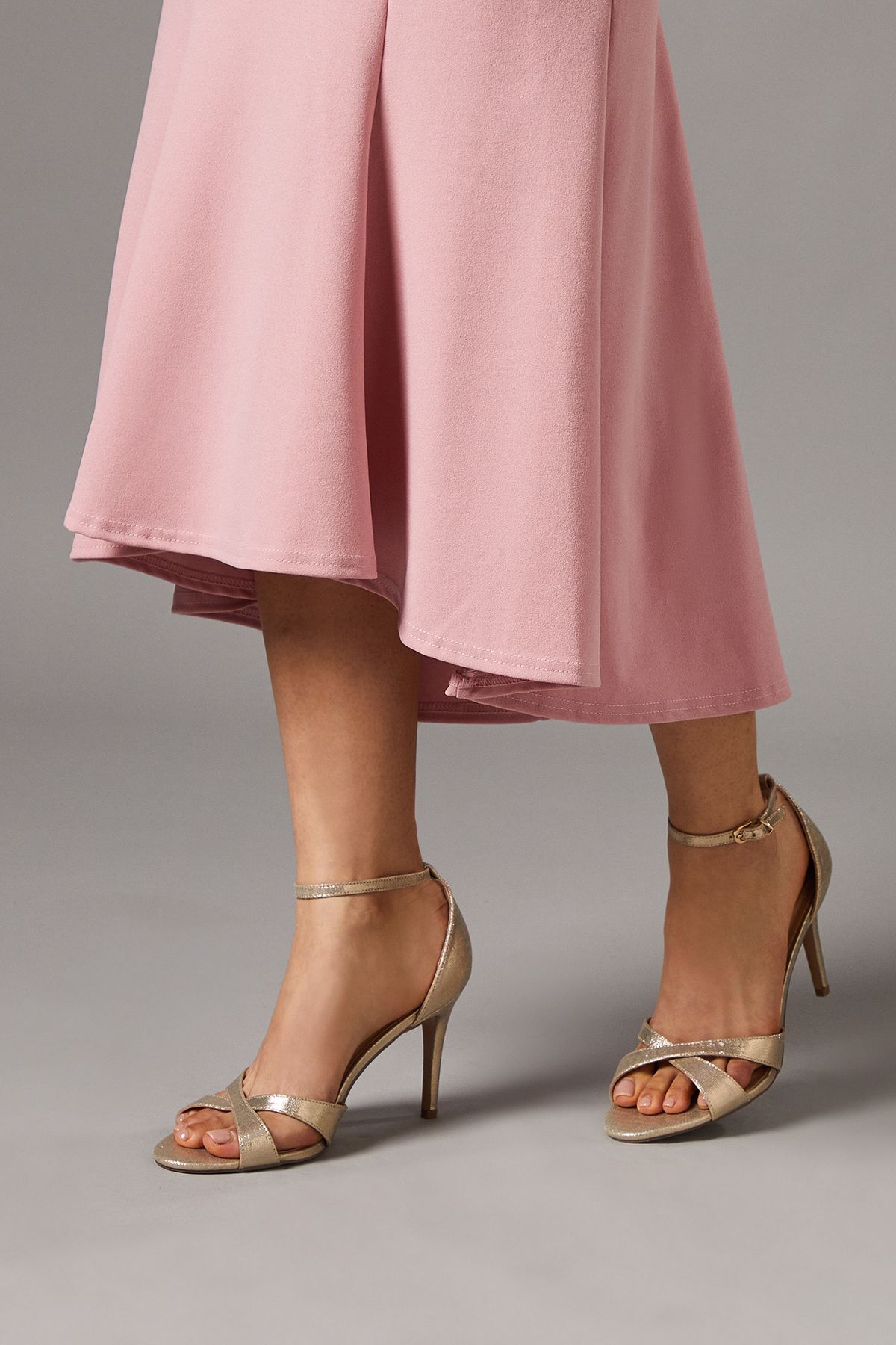 Coast Cadenza Metallic Textile Cross Strap High Stiletto Heel Sandals Gold image 3