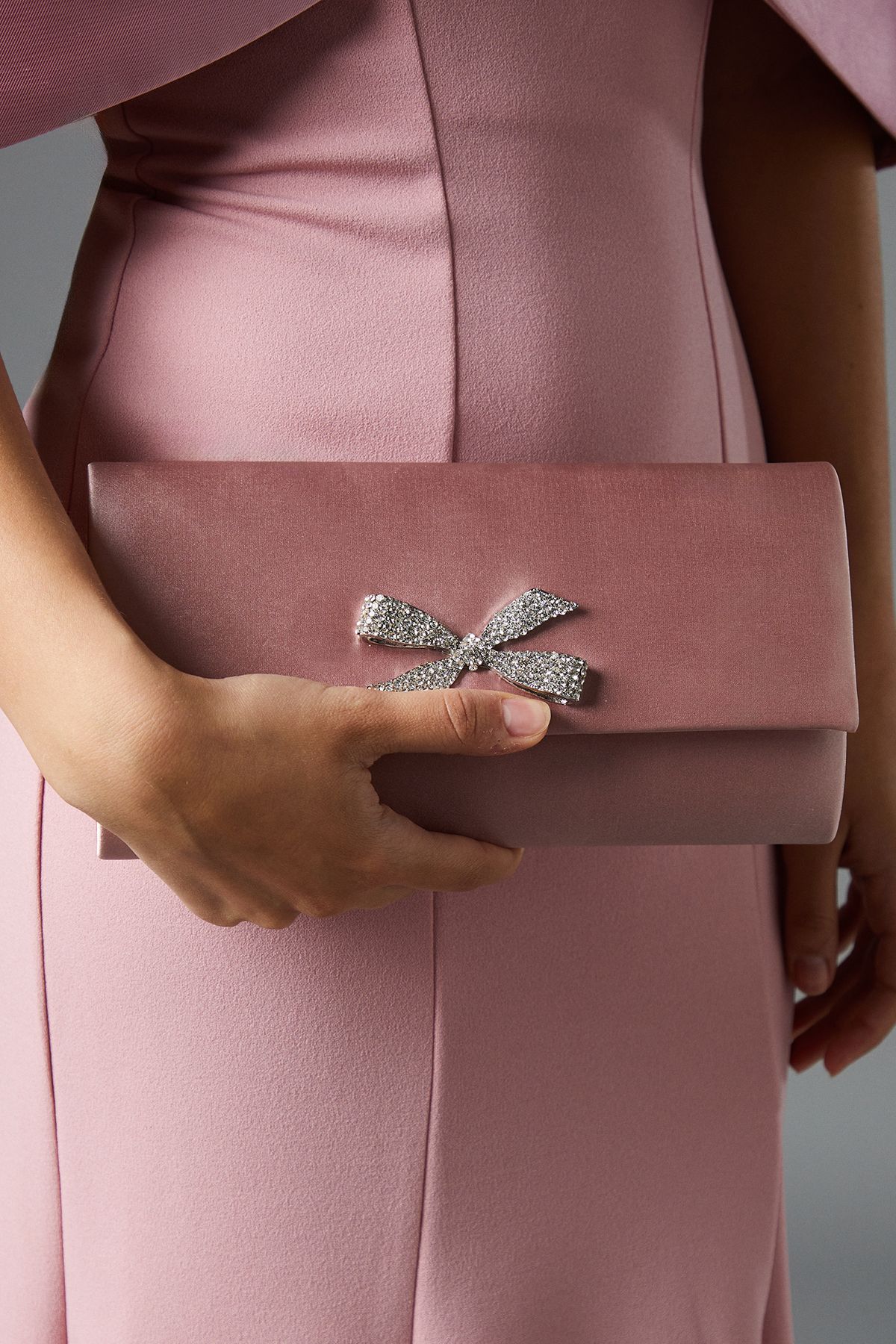 Coast Galaxy Satin Diamante Bow Brooch Clutch Bag Blush image 2