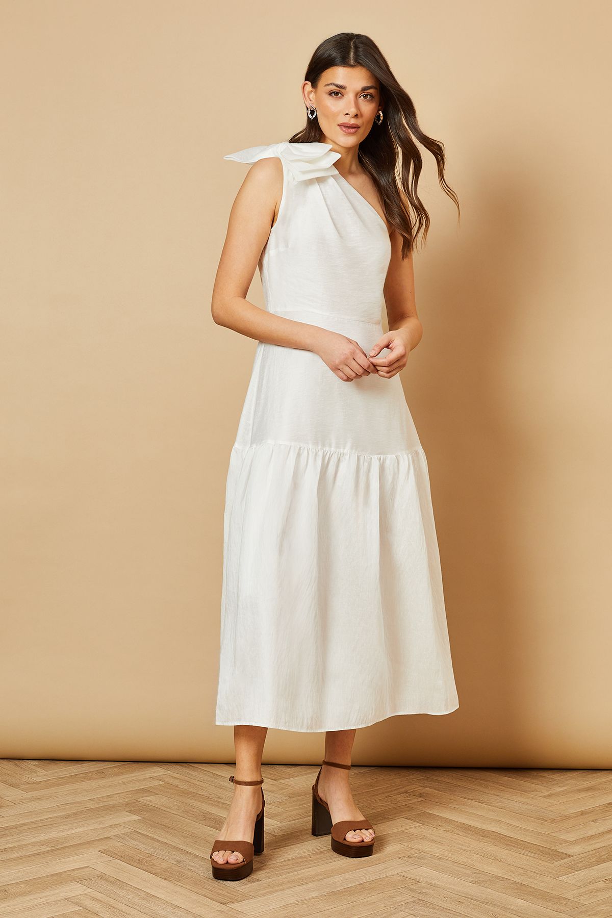 Oasis Bow Shoulder Detail Midi Dress White image 1