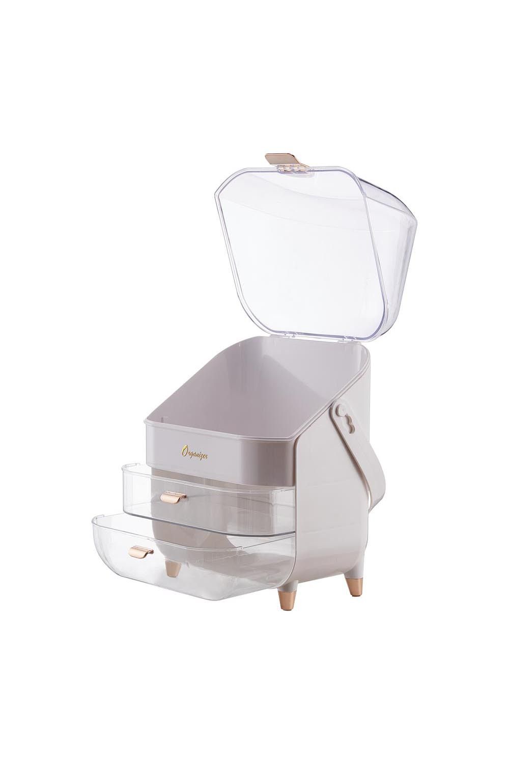 SHEONLY Makeup Storage Organizer with Lid, Waterproof Cosmetics Skincare Organizer for Vanity image 5