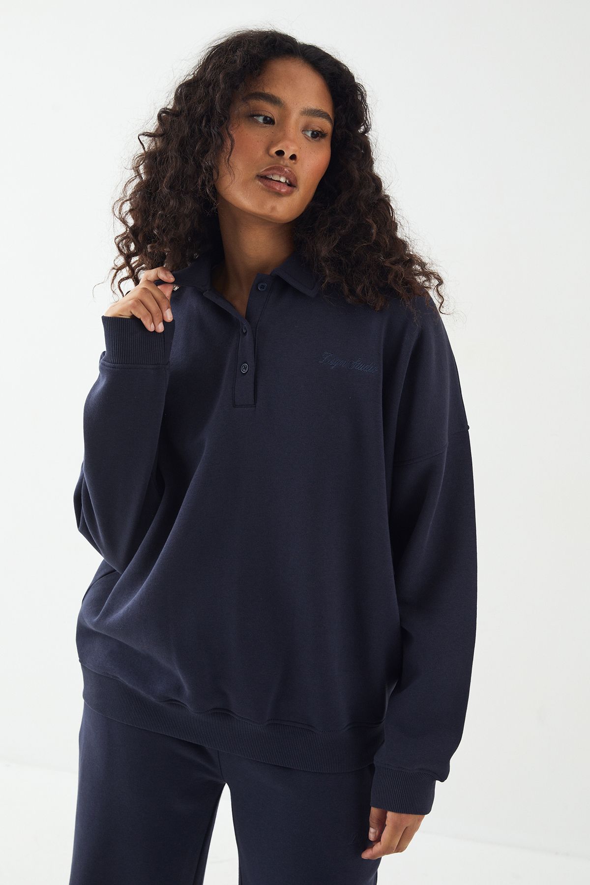 DSGN Studio DSGN Studio Embroidered Collared Sweatshirt Navy image 1
