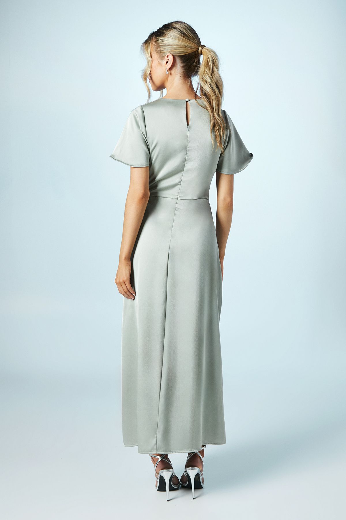 Coast Teen Twist Front Angel Sleeve Bridesmaid Dress Sage image 4