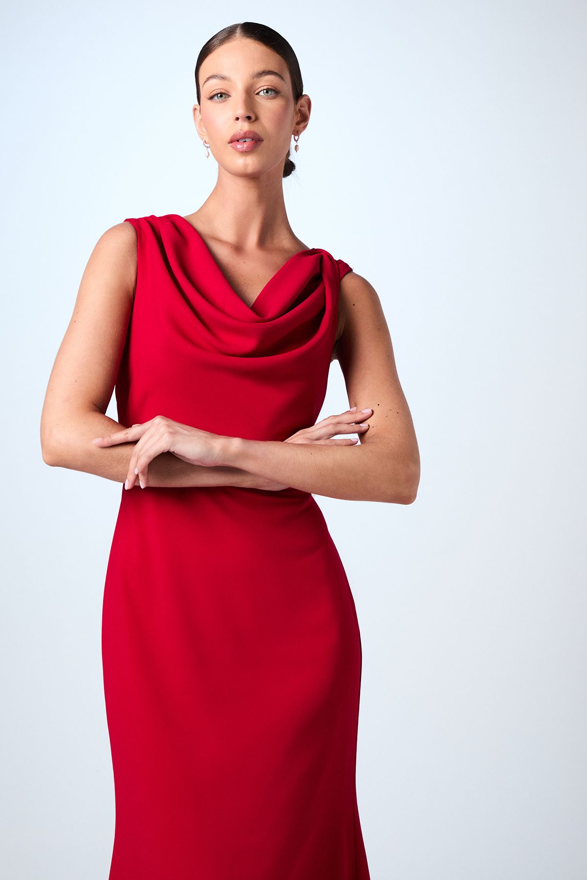 Coast Twist Detail Cowl Neck Satin Maxi Bridesmaid Dress Red image 2