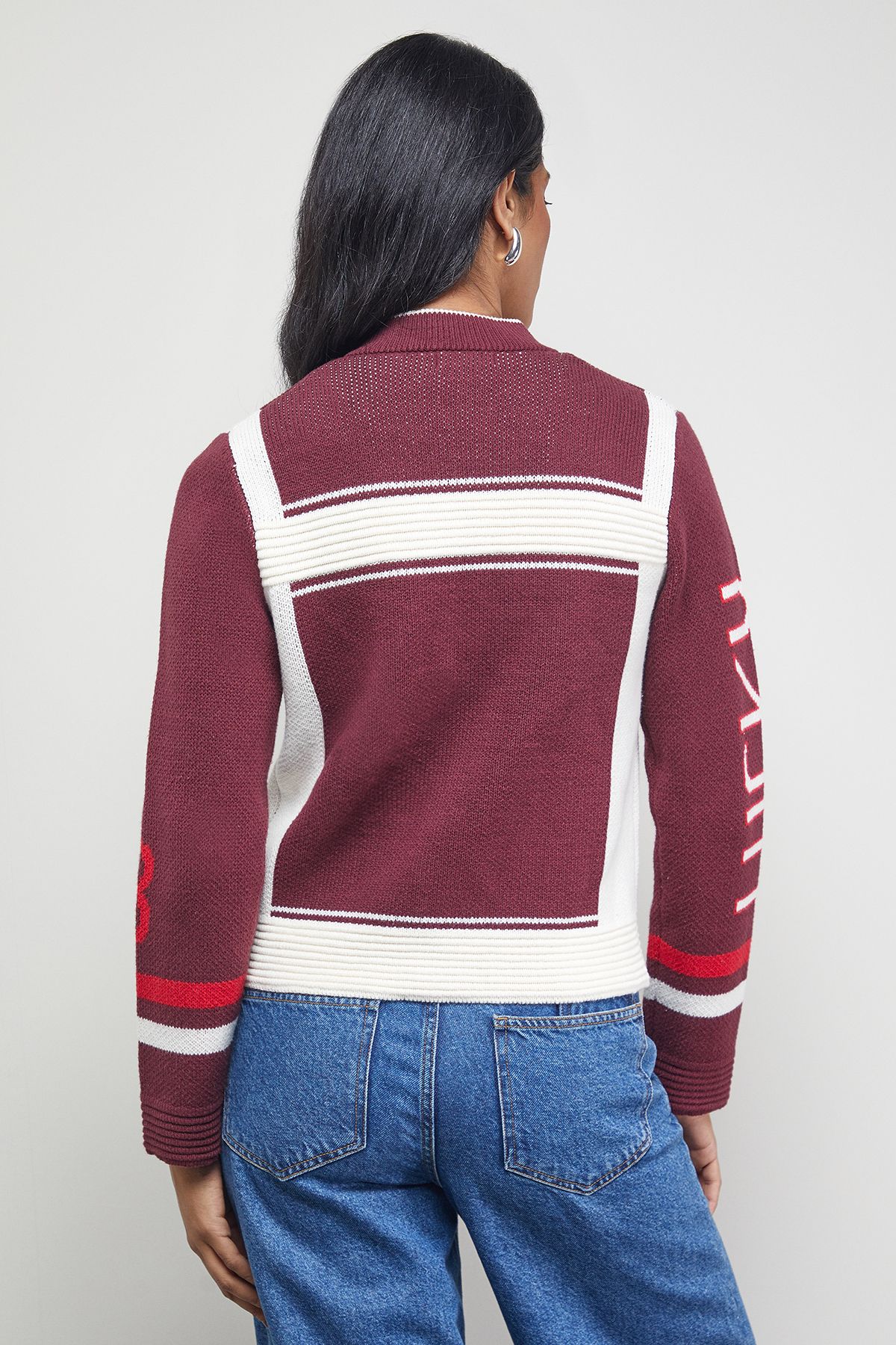 Warehouse Maroon Knitted Zip Detail Motor Cardigan Maroon image 3