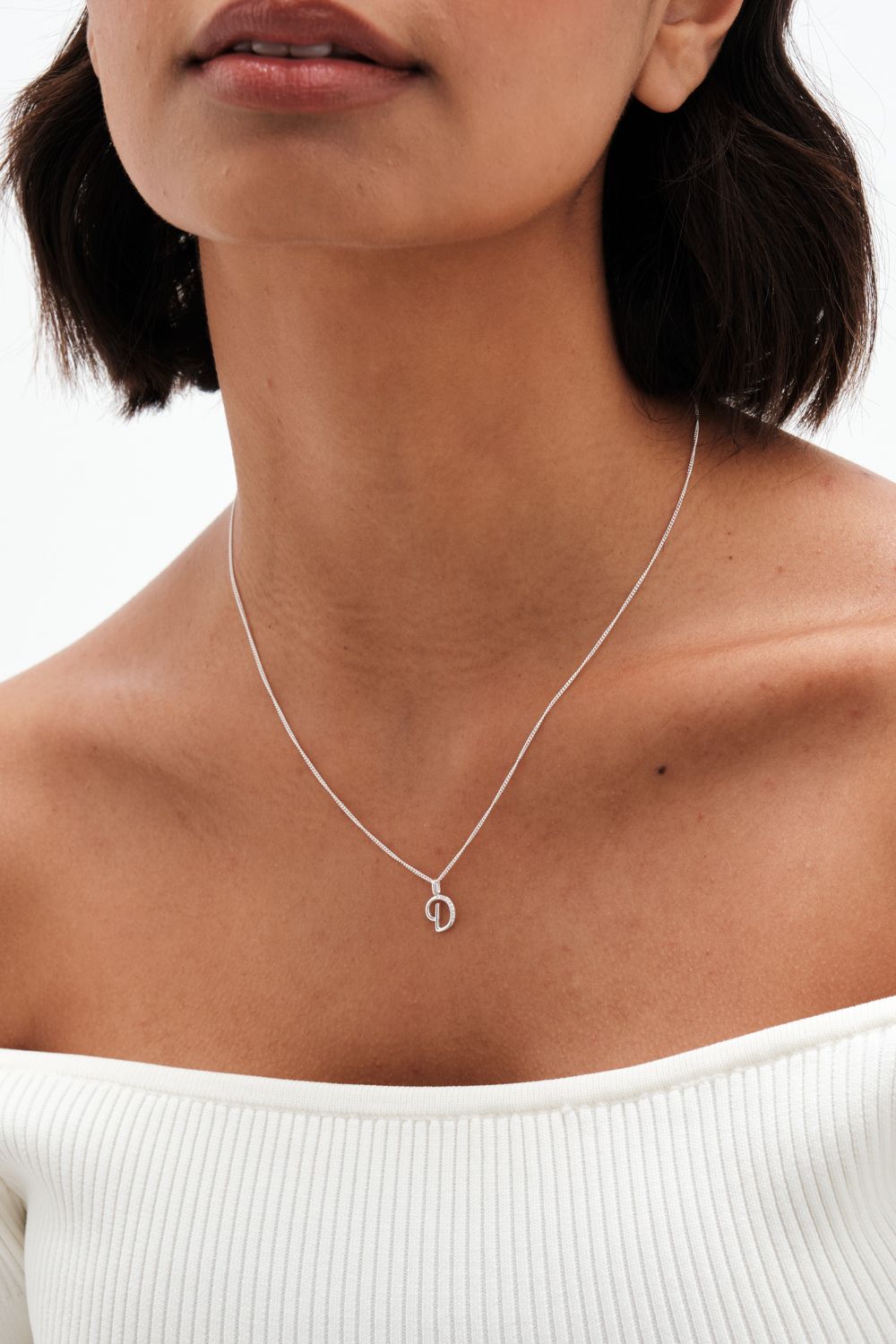 Simply Silver Sterling Silver 925 Polished and Cubic Zirconia Initial Pendant - D image 2