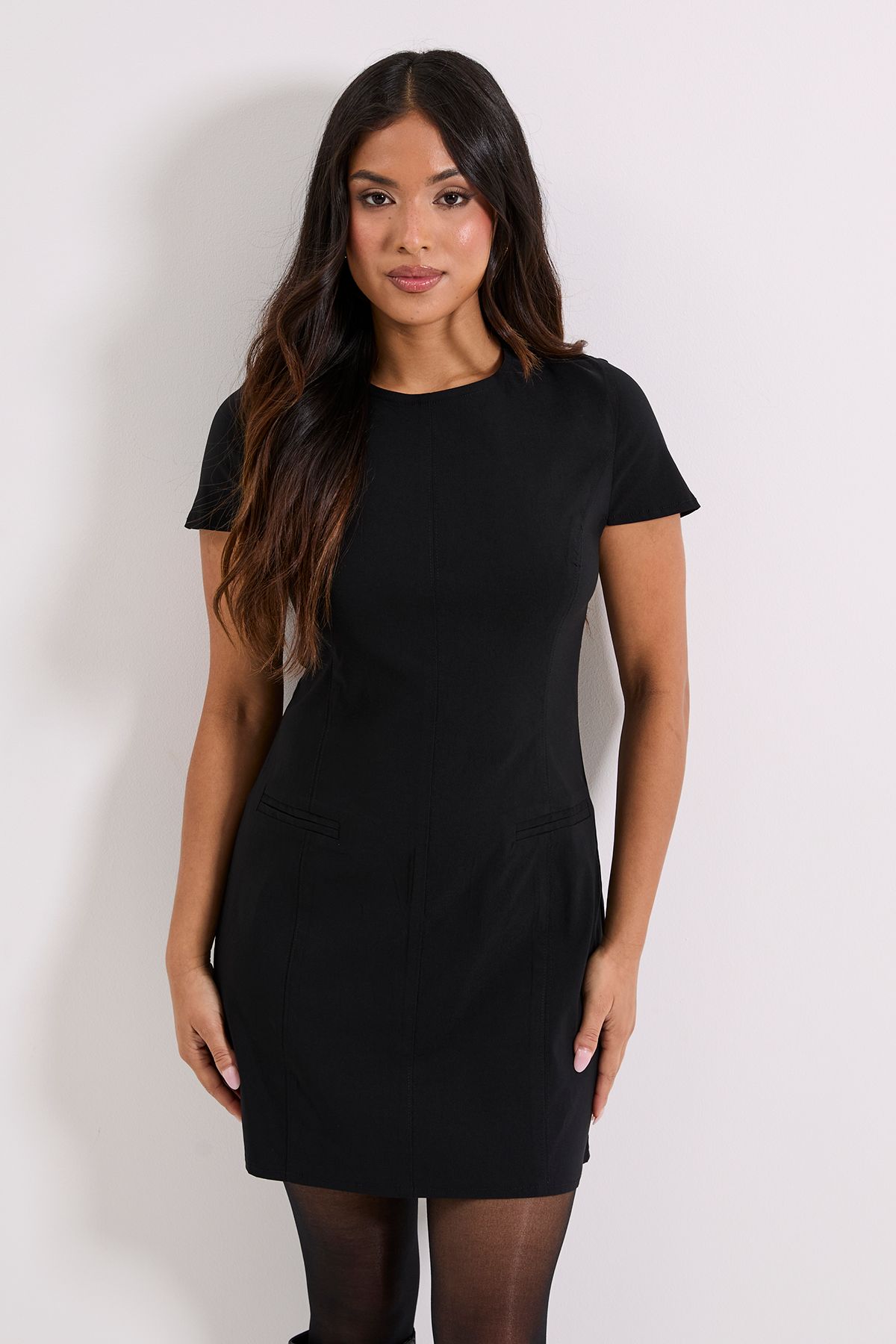 Dorothy Perkins Petite Bengaline Cap Sleeve Mini Dress Black image 2