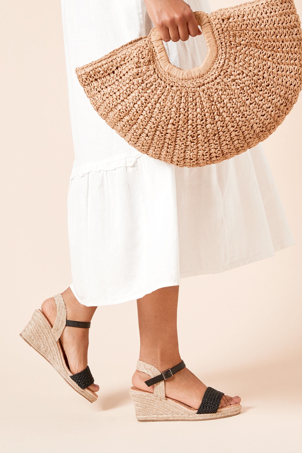 Dorothy Perkins Petra Woven Front High Espadrille Wedge Sandals Black image 2