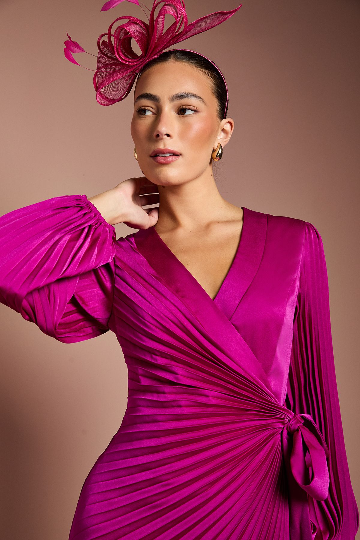 Coast Satin Pleated Wrap Dress Berry image 2