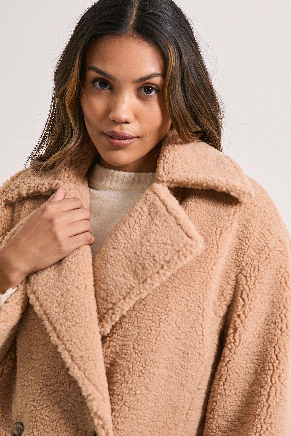 Dorothy Perkins Cosy Teddy Oversized Coat Mocha image 4