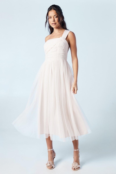 Coast One Shoulder Mesh Bridesmaids Dress Blush