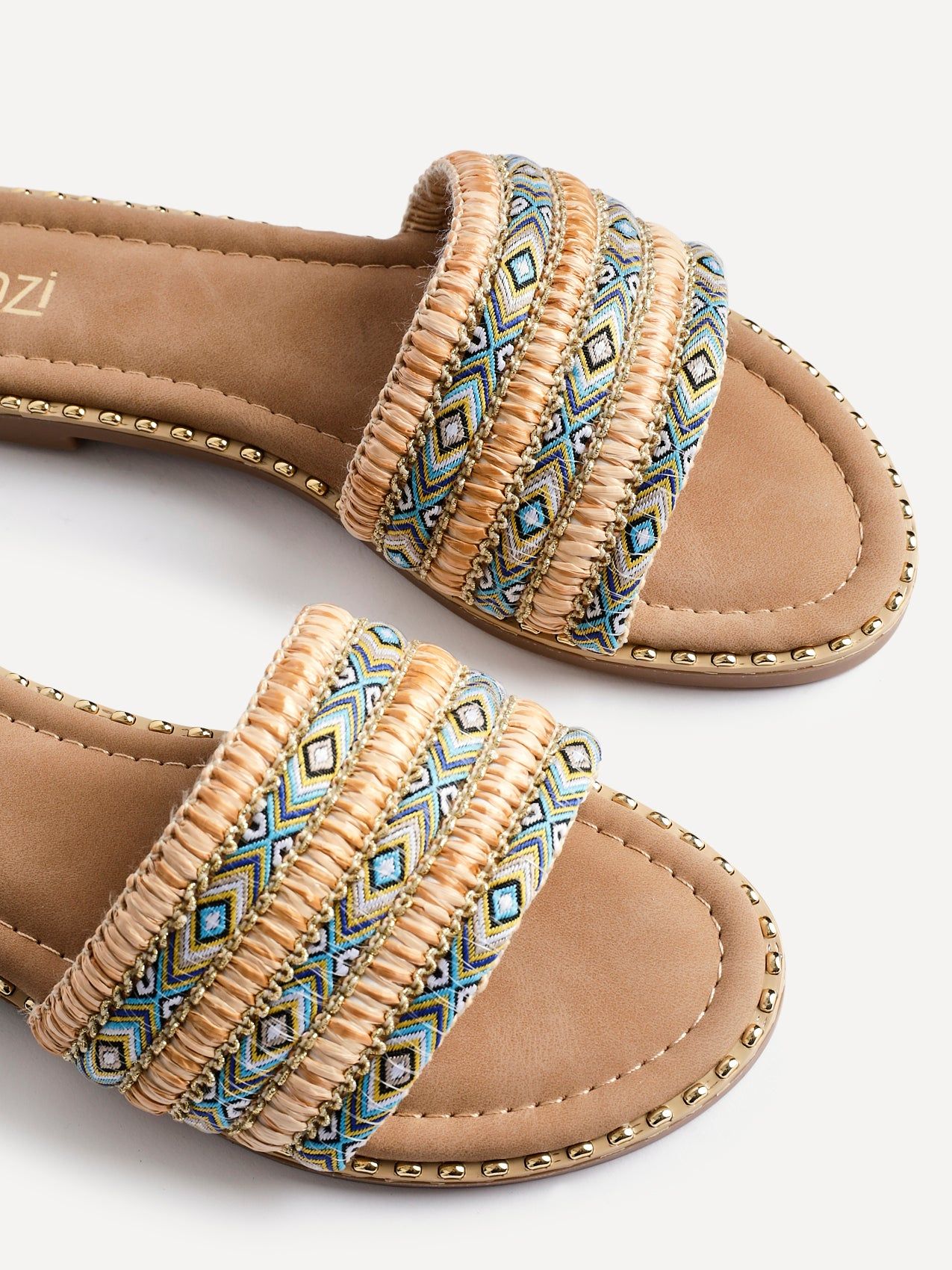 Linzi Mariana Blue Bohemian Inspired Flat Slider Sandal image 4
