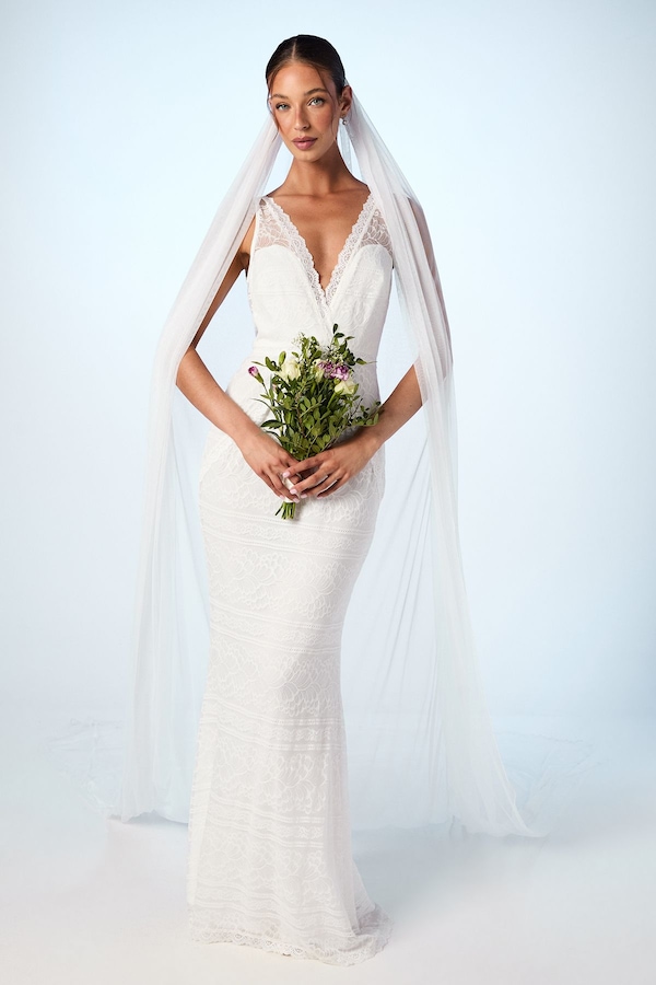 Coast Plunge Neck Boho Fishtail Wedding Dress Ivory