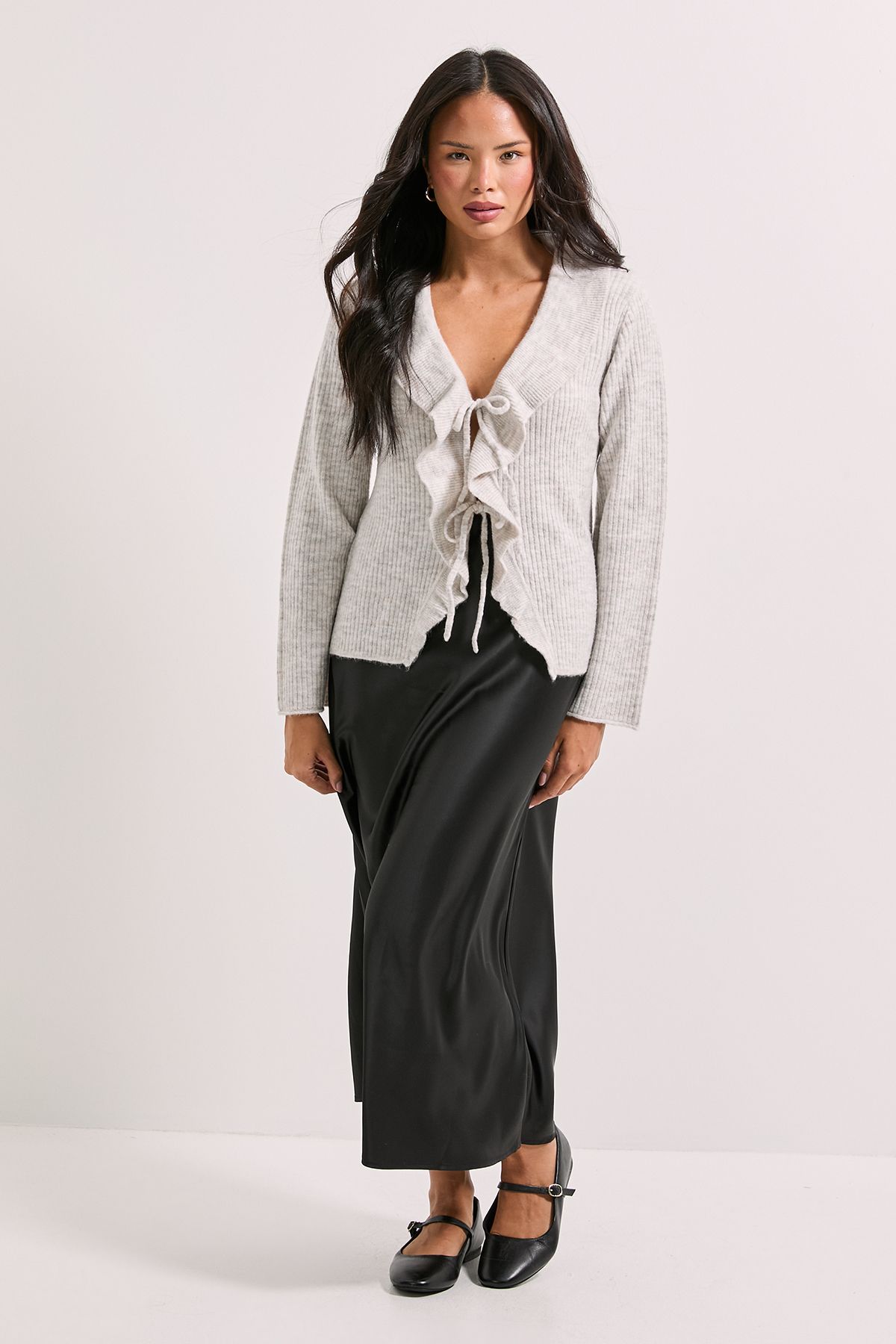 Dorothy Perkins Grey Ruffle Tie Front Cardigan Grey image 2