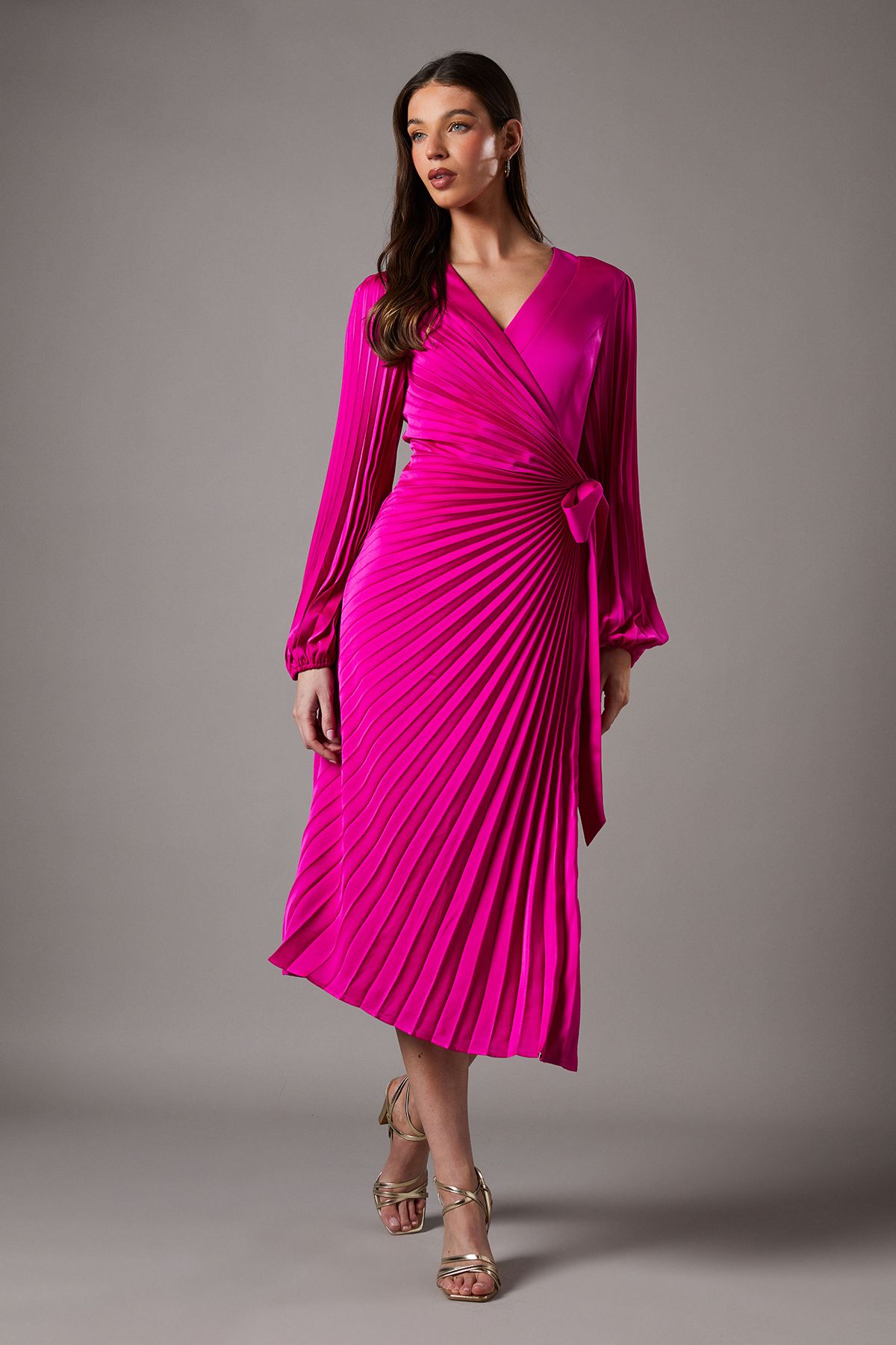 Coast Satin Pleated Wrap Dress Pink image 1