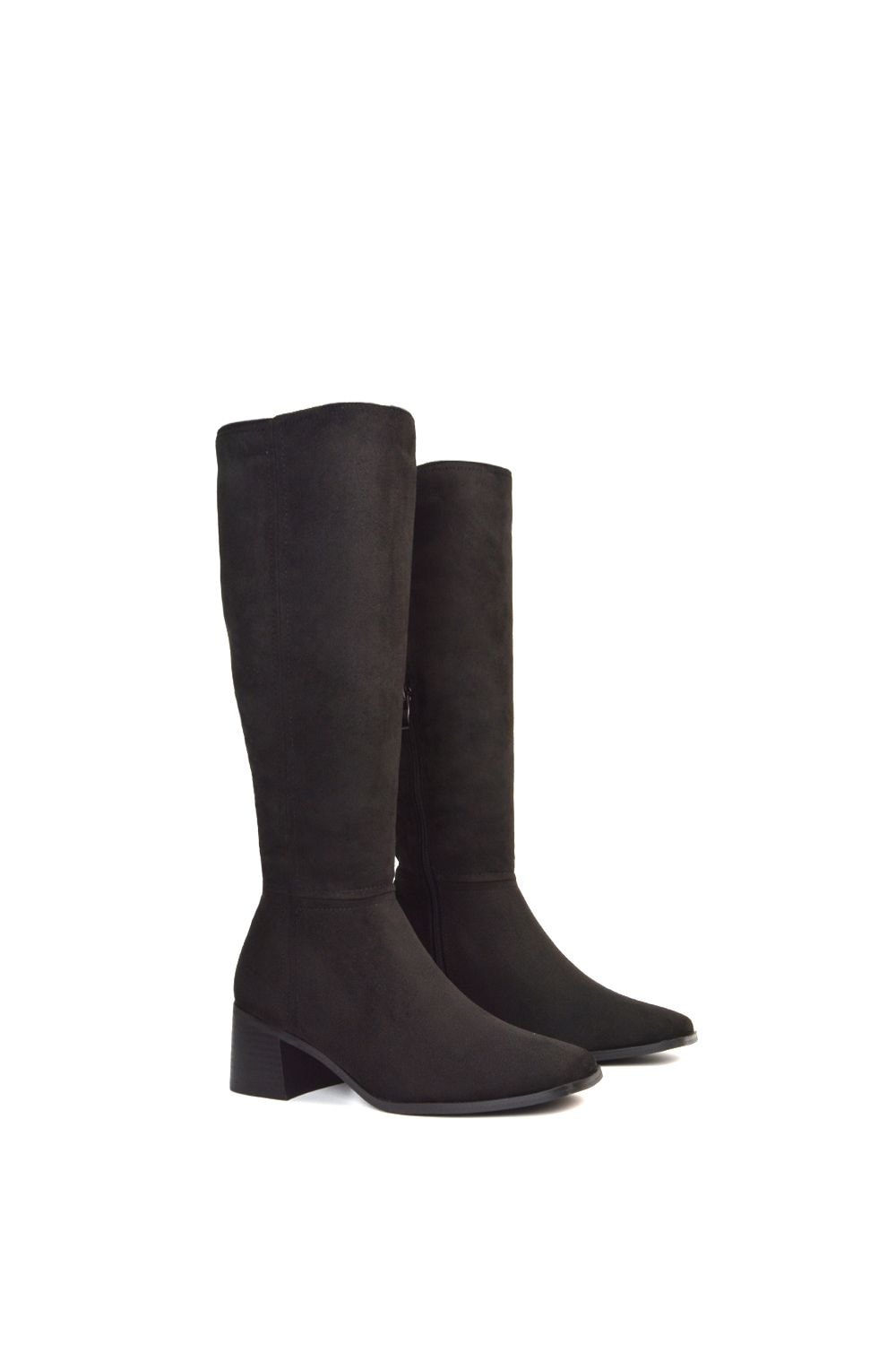 XY London 'Ruby' Square Toe Zip Up Knee High Calf Boots With Low Heel image 4