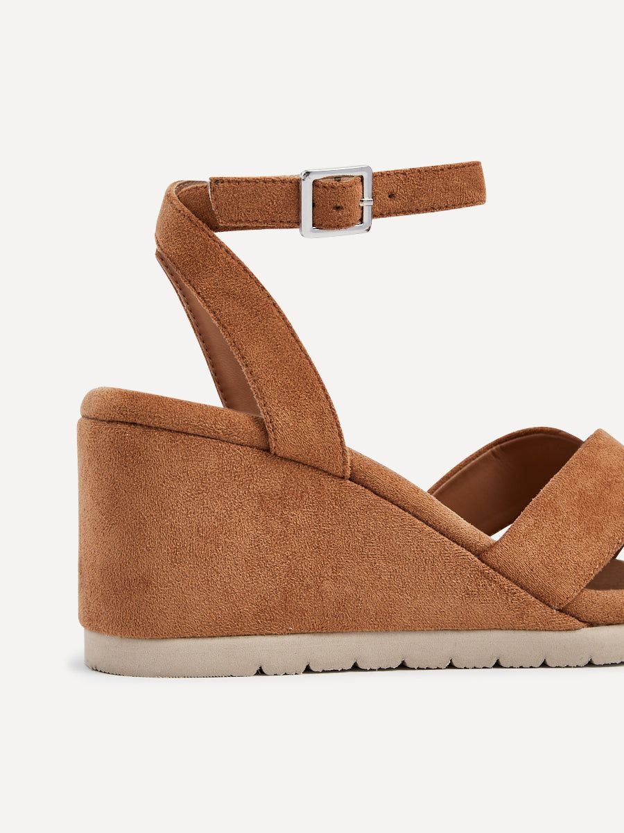 Linzi Imogen Tan Faux Suede Covered Crossover Wedge image 4