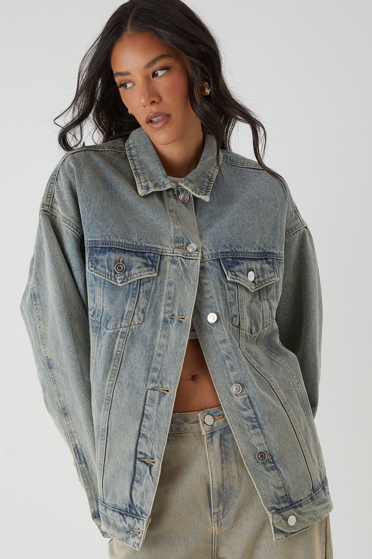 MissPap Oversized Denim Jacket Vintage Wash image 3