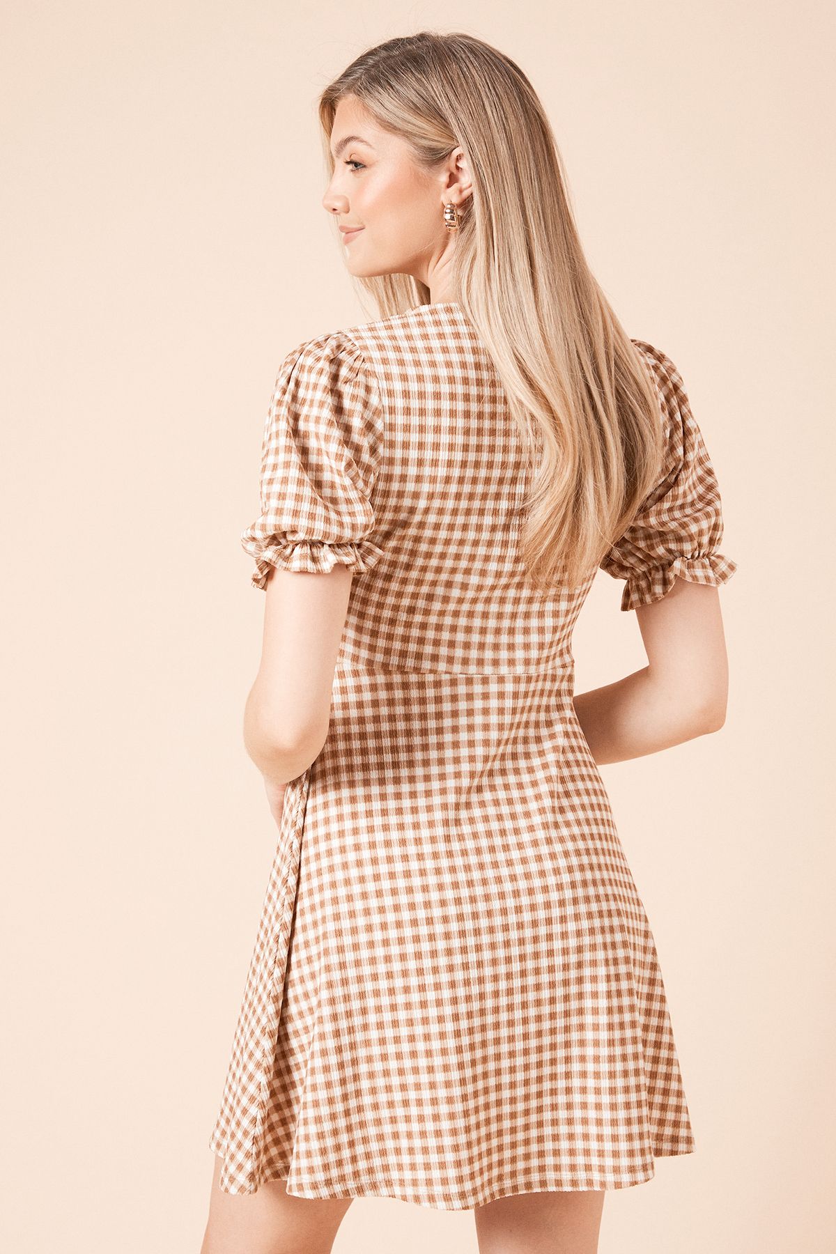 Dorothy Perkins Gingham Bow Front Puff Sleeve Mini Dress Gingham image 4