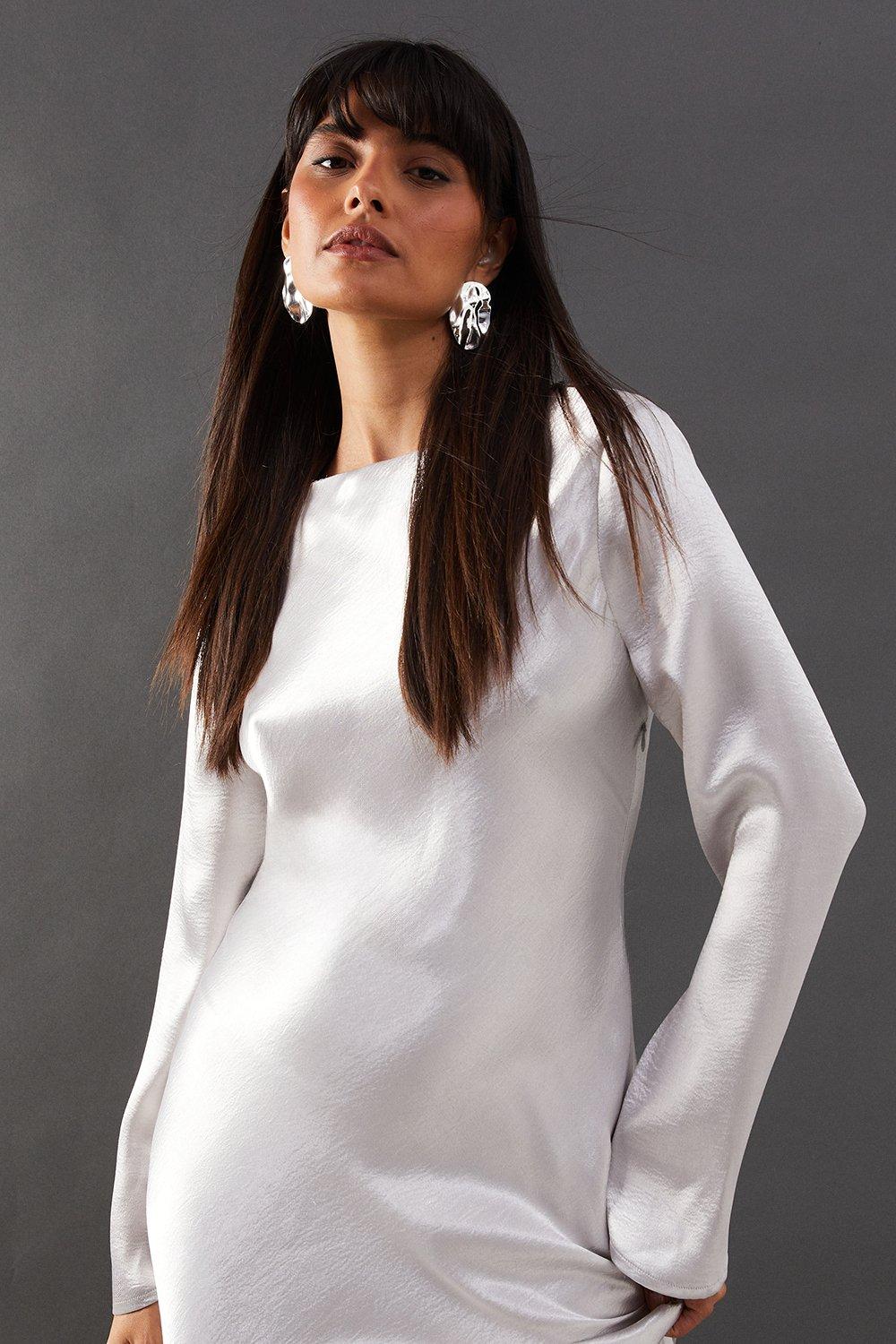 Warehouse High Shine Metallic Satin Column Midi Dress image 4