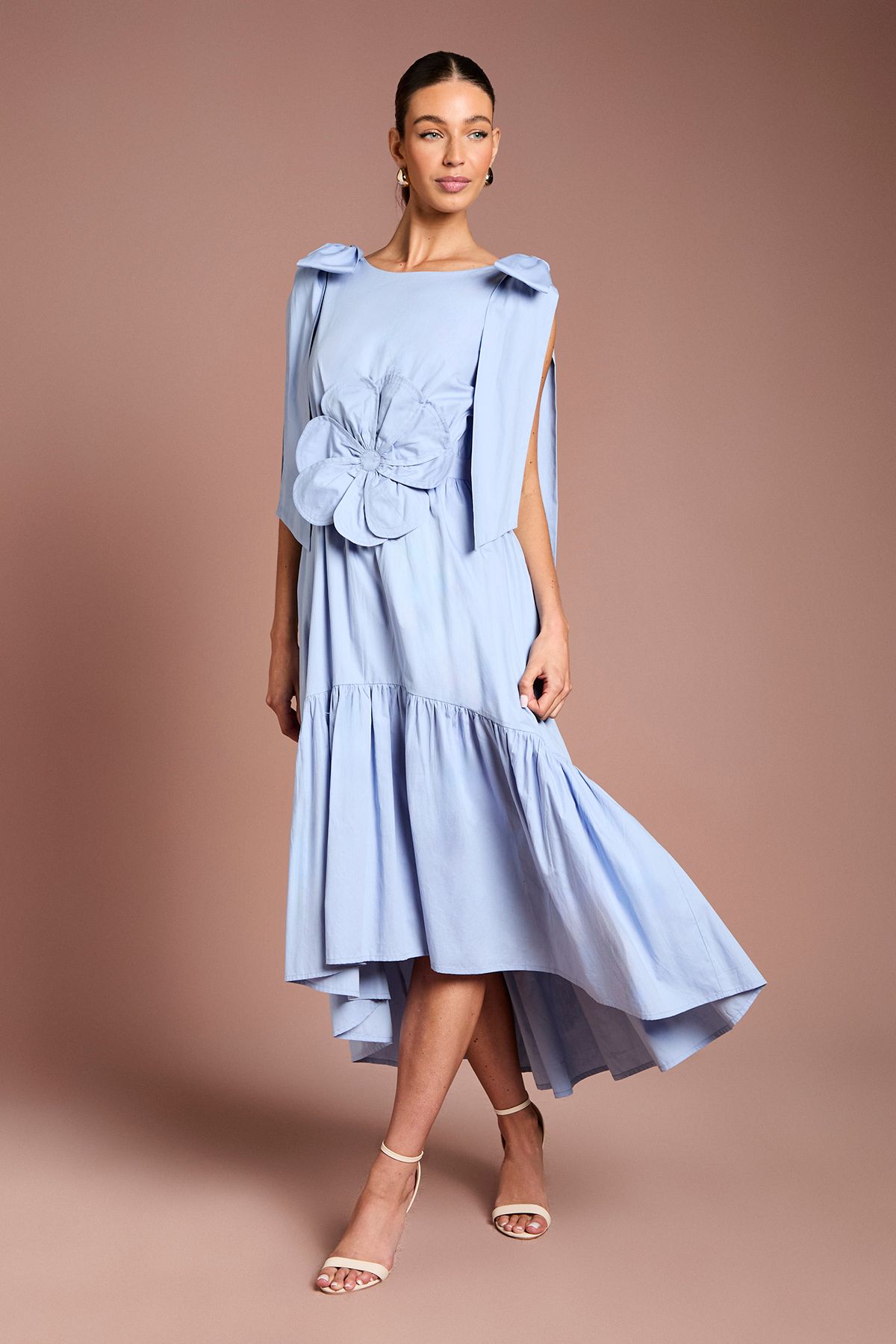 Coast Bow Shoulder Floral Corsage Detail Dress Cornflower Blue